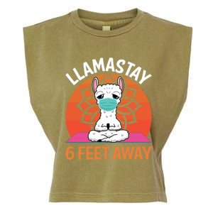 Llamastay 6 Feet Away Funny Llama Yoga Namaste Mask Gift Garment-Dyed Women's Muscle Tee