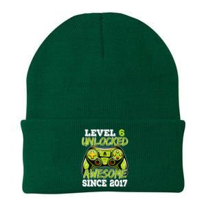 Level 6 Unlocked Awesome Since 2017 6 Year Gamer Birthday Knit Cap Winter Beanie