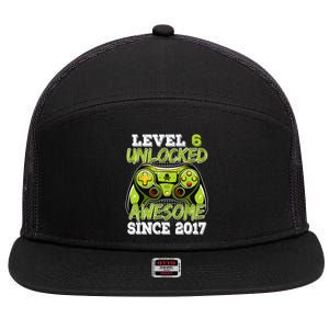 Level 6 Unlocked Awesome Since 2017 6 Year Gamer Birthday 7 Panel Mesh Trucker Snapback Hat