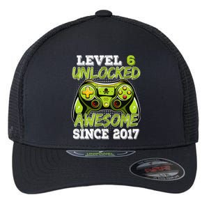 Level 6 Unlocked Awesome Since 2017 6 Year Gamer Birthday Flexfit Unipanel Trucker Cap