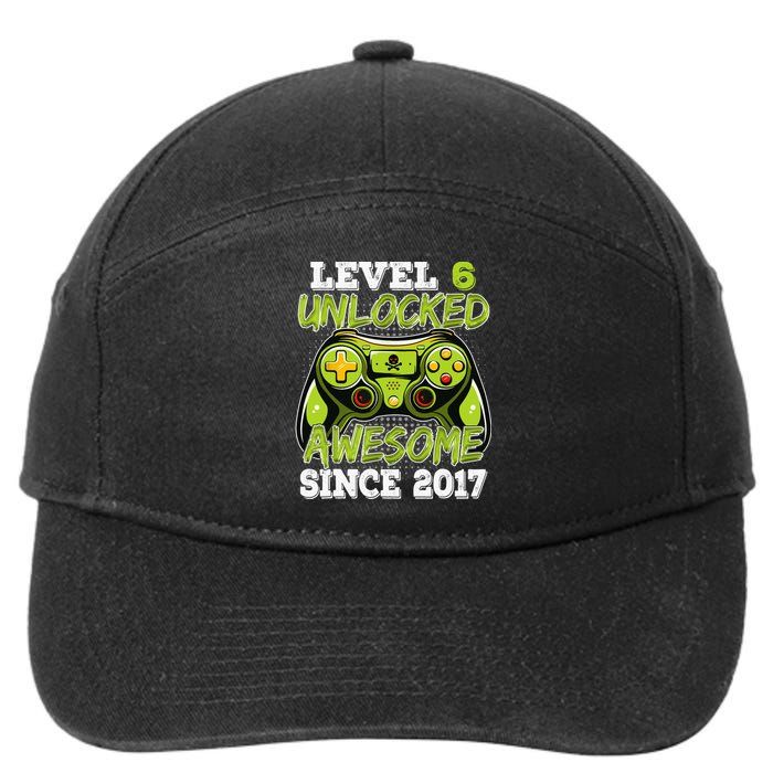 Level 6 Unlocked Awesome Since 2017 6 Year Gamer Birthday 7-Panel Snapback Hat