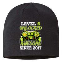 Level 6 Unlocked Awesome Since 2017 6 Year Gamer Birthday Sustainable Beanie