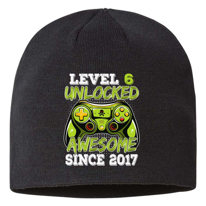 Level 6 Unlocked Awesome Since 2017 6 Year Gamer Birthday Sustainable Beanie