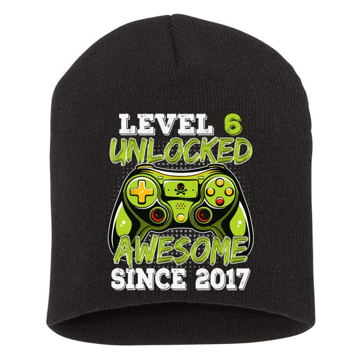 Level 6 Unlocked Awesome Since 2017 6 Year Gamer Birthday Short Acrylic Beanie