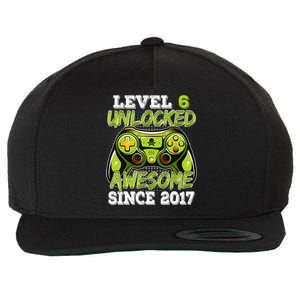 Level 6 Unlocked Awesome Since 2017 6 Year Gamer Birthday Wool Snapback Cap