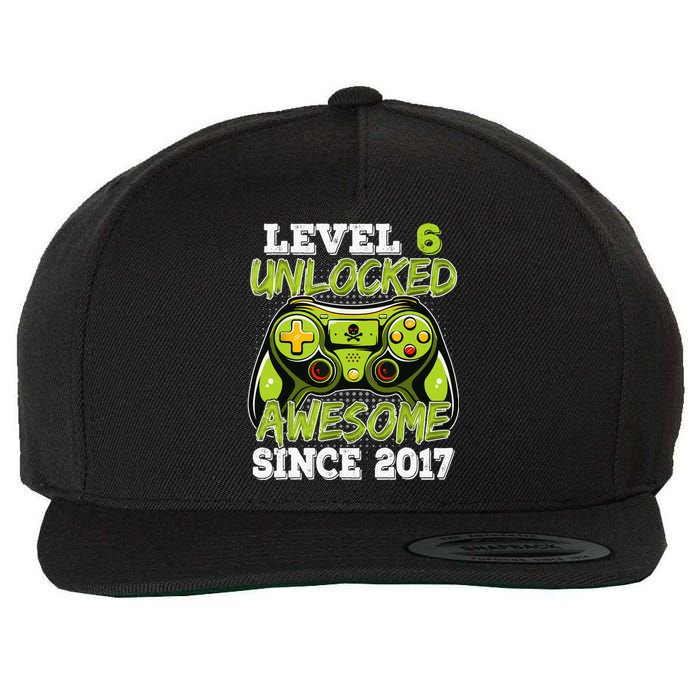 Level 6 Unlocked Awesome Since 2017 6 Year Gamer Birthday Wool Snapback Cap