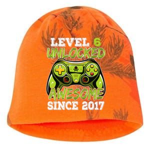 Level 6 Unlocked Awesome Since 2017 6 Year Gamer Birthday Kati - Camo Knit Beanie