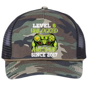 Level 6 Unlocked Awesome Since 2017 6 Year Gamer Birthday Retro Rope Trucker Hat Cap