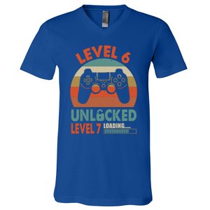 Level 6 Unlocked Level 7 Loading Video Game 6th Birthday Gift V-Neck T-Shirt