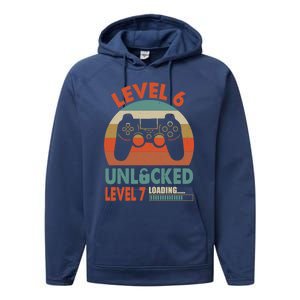 Level 6 Unlocked Level 7 Loading Video Game 6th Birthday Gift Performance Fleece Hoodie