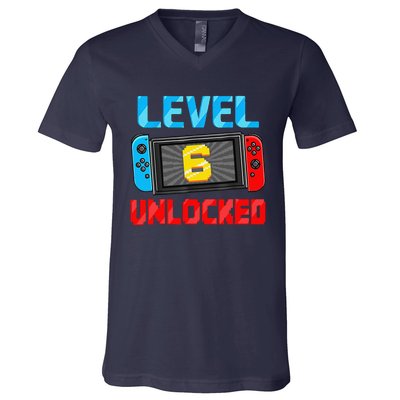 Level 6 Unlocked Gamer 6th Birthday Gift Video Game V-Neck T-Shirt