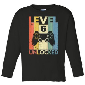 Level 6 Unlocked Funny Video Gamer 6th Birthday Gift Cute Toddler Long Sleeve Shirt