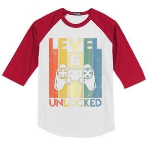 Level 6 Unlocked Funny Video Gamer 6th Birthday Gift Cute Kids Colorblock Raglan Jersey