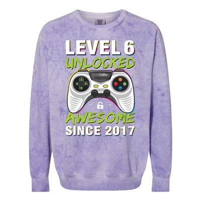 Level 6 Unlocked Awesome Since 2017 6th Birthday Gaming Colorblast Crewneck Sweatshirt