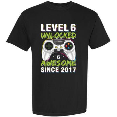 Level 6 Unlocked Awesome Since 2017 6th Birthday Gaming Garment-Dyed Heavyweight T-Shirt