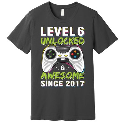 Level 6 Unlocked Awesome Since 2017 6th Birthday Gaming Premium T-Shirt