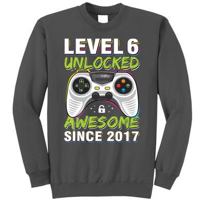 Level 6 Unlocked Awesome Since 2017 6th Birthday Gaming Tall Sweatshirt