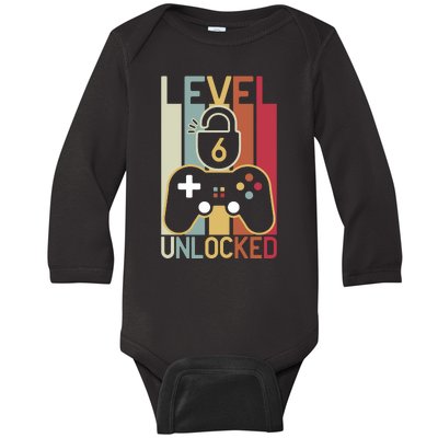 Level 6 Unlocked Birthday Gift Vintage Retro Baby Long Sleeve Bodysuit