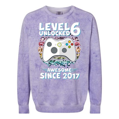 Level 6 Unlocked Awesome Since 2017 Gamer Birthday Colorblast Crewneck Sweatshirt