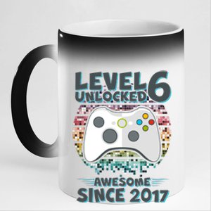 Level 6 Unlocked Awesome Since 2017 Gamer Birthday 11oz Black Color Changing Mug