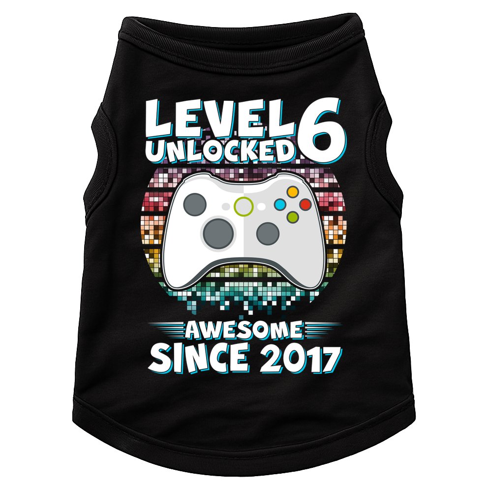 Level 6 Unlocked Awesome Since 2017 Gamer Birthday Doggie Tank