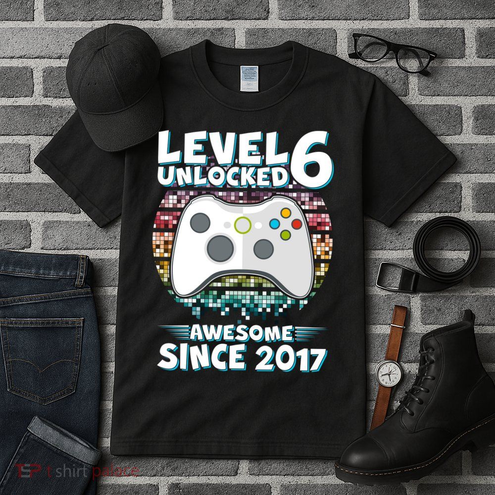 Level 6 Unlocked Awesome Since 2017 Gamer Birthday Tall T-Shirt