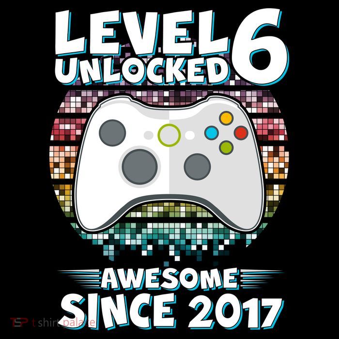 Level 6 Unlocked Awesome Since 2017 Gamer Birthday Tall T-Shirt