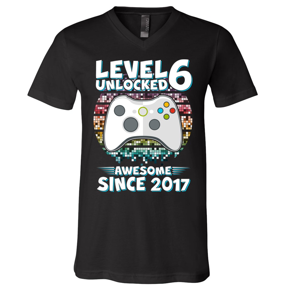 Level 6 Unlocked Awesome Since 2017 Gamer Birthday V-Neck T-Shirt