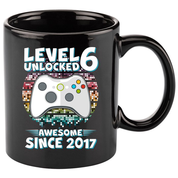 Level 6 Unlocked Awesome Since 2017 Gamer Birthday 11oz C Handle Ceramic Mug