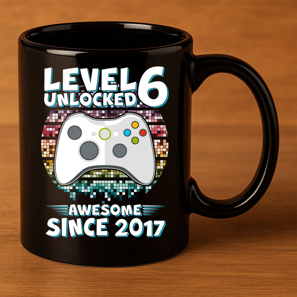 Level 6 Unlocked Awesome Since 2017 Gamer Birthday 11oz C Handle Ceramic Mug