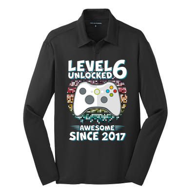 Level 6 Unlocked Awesome Since 2017 Gamer Birthday Silk Touch Performance Long Sleeve Polo