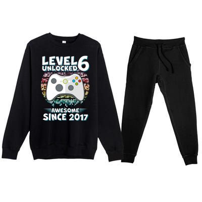 Level 6 Unlocked Awesome Since 2017 Gamer Birthday Premium Crewneck Sweatsuit Set