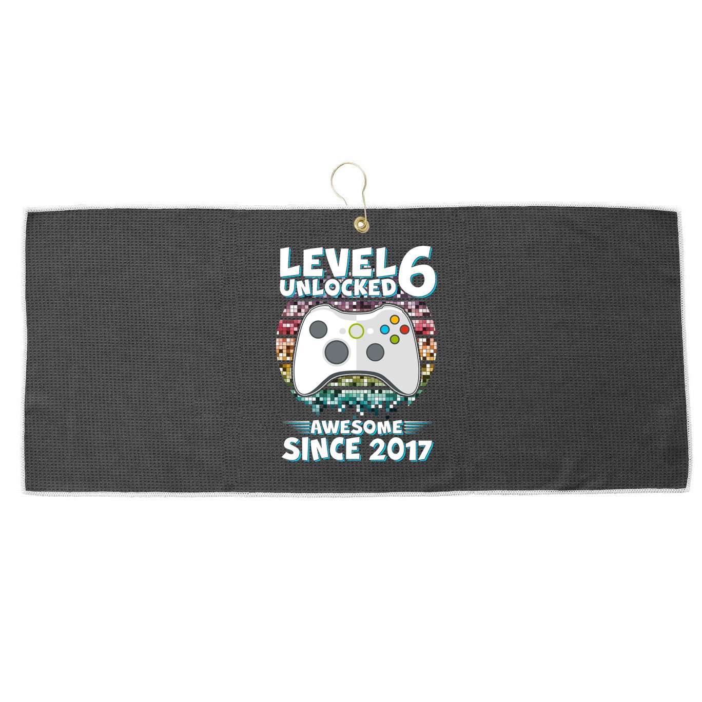 Level 6 Unlocked Awesome Since 2017 Gamer Birthday Large Microfiber Waffle Golf Towel