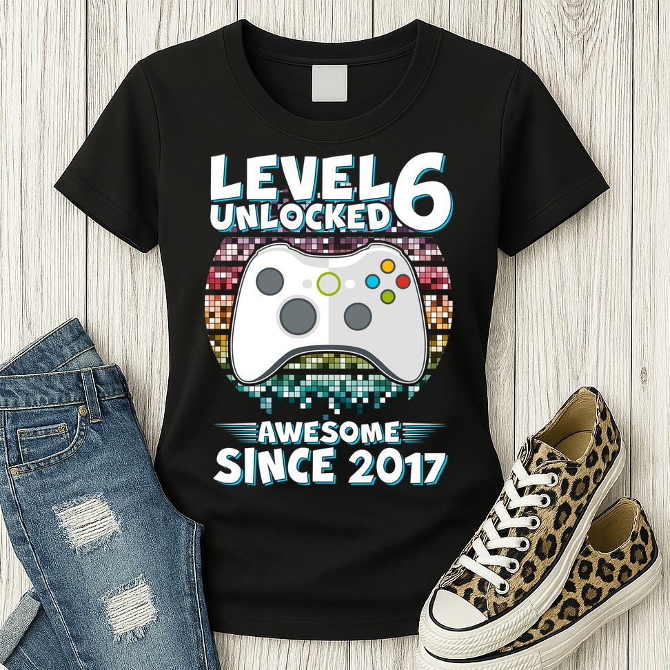 Level 6 Unlocked Awesome Since 2017 Gamer Birthday Womens T-Shirt