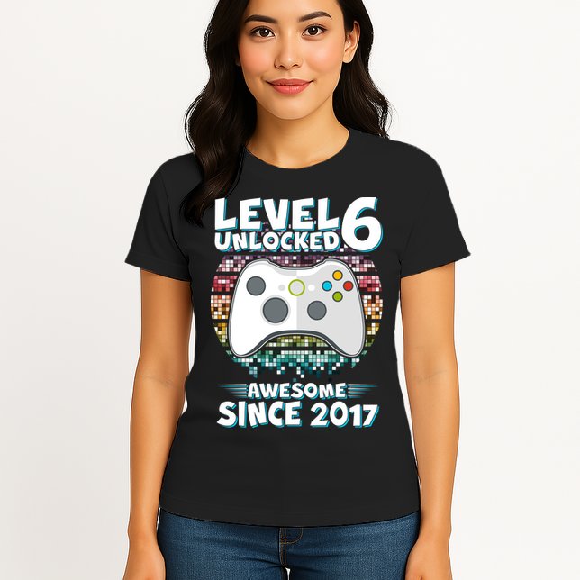 Level 6 Unlocked Awesome Since 2017 Gamer Birthday Womens T-Shirt
