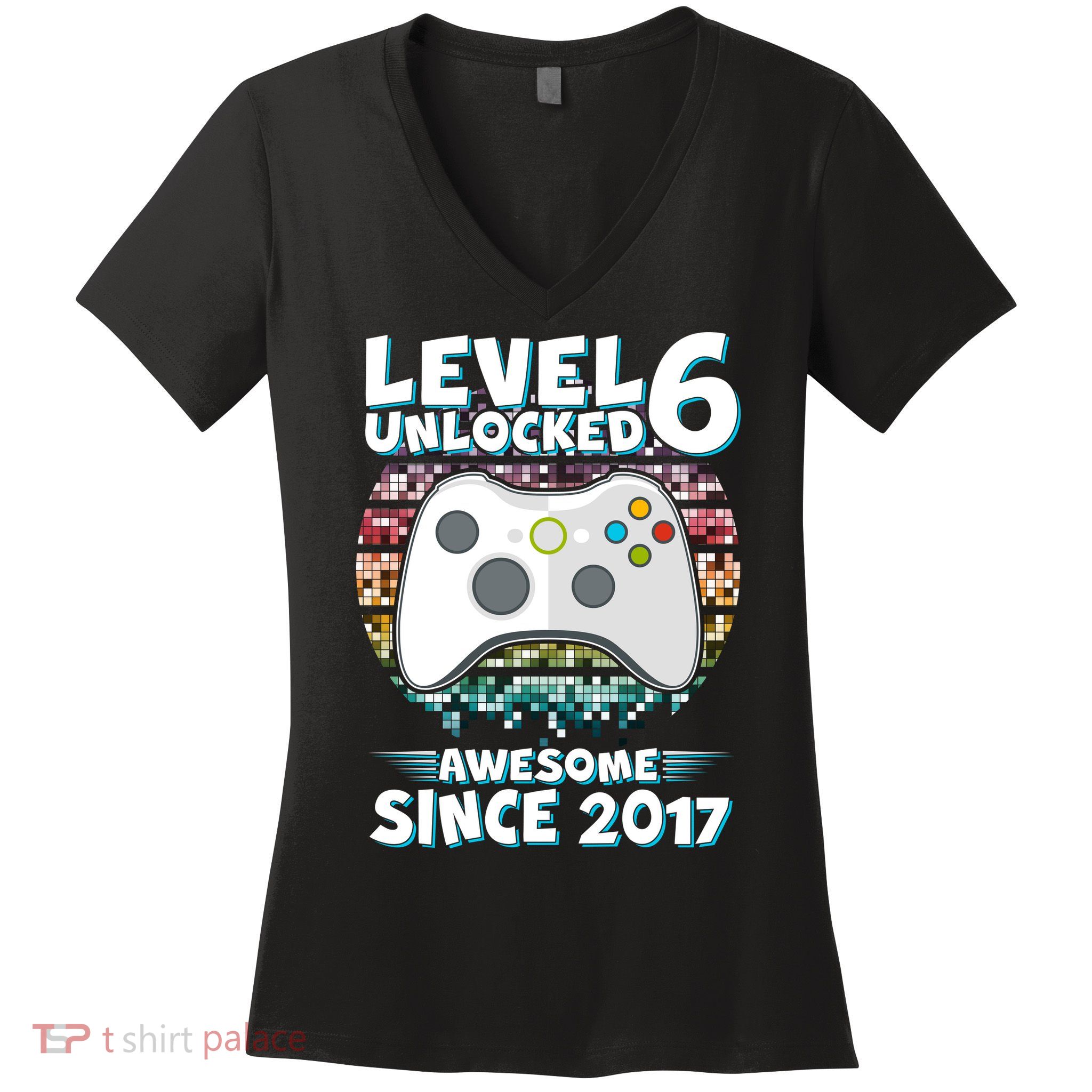 Level 6 Unlocked Awesome Since 2017 Gamer Birthday Women's V-Neck T-Shirt