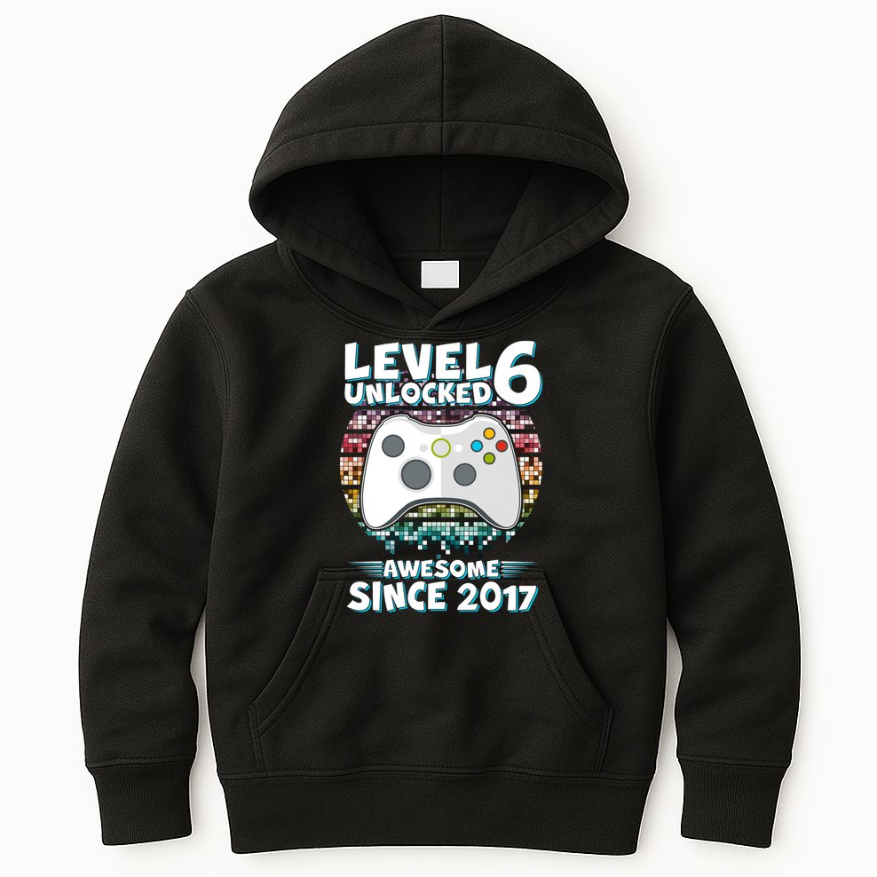 Level 6 Unlocked Awesome Since 2017 Gamer Birthday Kids Hoodie