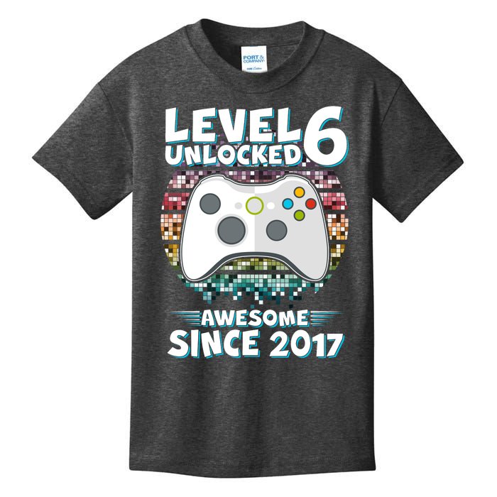 Level 6 Unlocked Awesome Since 2017 Gamer Birthday Kids T-Shirt