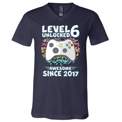 Level 6 Unlocked Awesome Since 2017 Gamer Birthday V-Neck T-Shirt