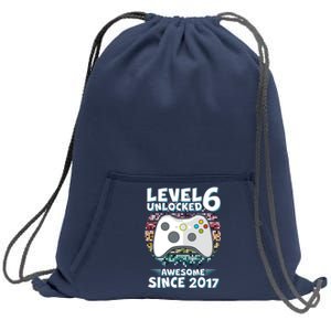 Level 6 Unlocked Awesome Since 2017 Gamer Birthday Sweatshirt Cinch Pack Bag