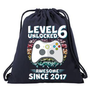 Level 6 Unlocked Awesome Since 2017 Gamer Birthday Drawstring Bag