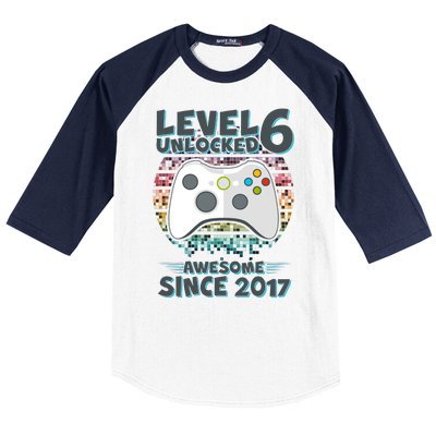 Level 6 Unlocked Awesome Since 2017 Gamer Birthday Baseball Sleeve Shirt