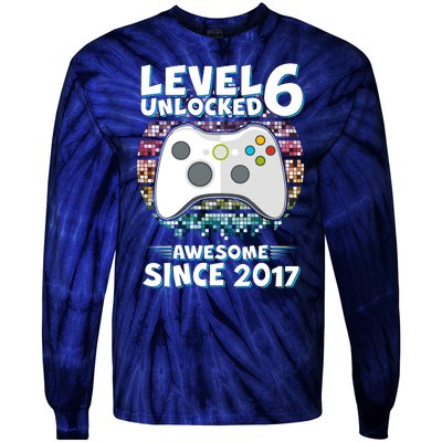 Level 6 Unlocked Awesome Since 2017 Gamer Birthday Tie-Dye Long Sleeve Shirt