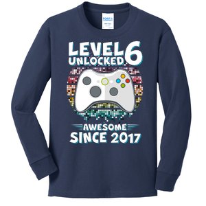 Level 6 Unlocked Awesome Since 2017 Gamer Birthday Kids Long Sleeve Shirt