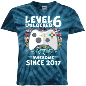 Level 6 Unlocked Awesome Since 2017 Gamer Birthday Kids Tie-Dye T-Shirt