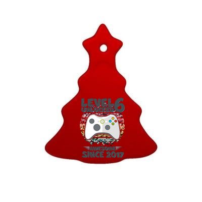 Level 6 Unlocked Awesome Since 2017 Gamer Birthday Ceramic Tree Ornament