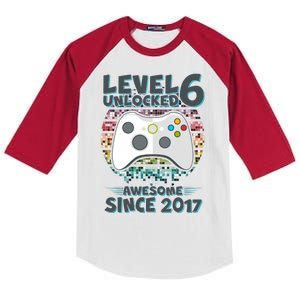 Level 6 Unlocked Awesome Since 2017 Gamer Birthday Kids Colorblock Raglan Jersey