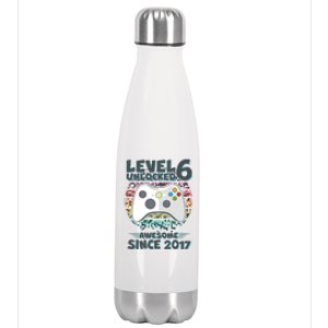 Level 6 Unlocked Awesome Since 2017 Gamer Birthday Stainless Steel Insulated Water Bottle