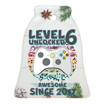 Level 6 Unlocked Awesome Since 2017 Gamer Birthday Ceramic Bell Ornament