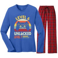 Level 6 Unlocked Level 7 Loading Vintage 6th Birthday Gaming Cool Gift Women's Long Sleeve Flannel Pajama Set 